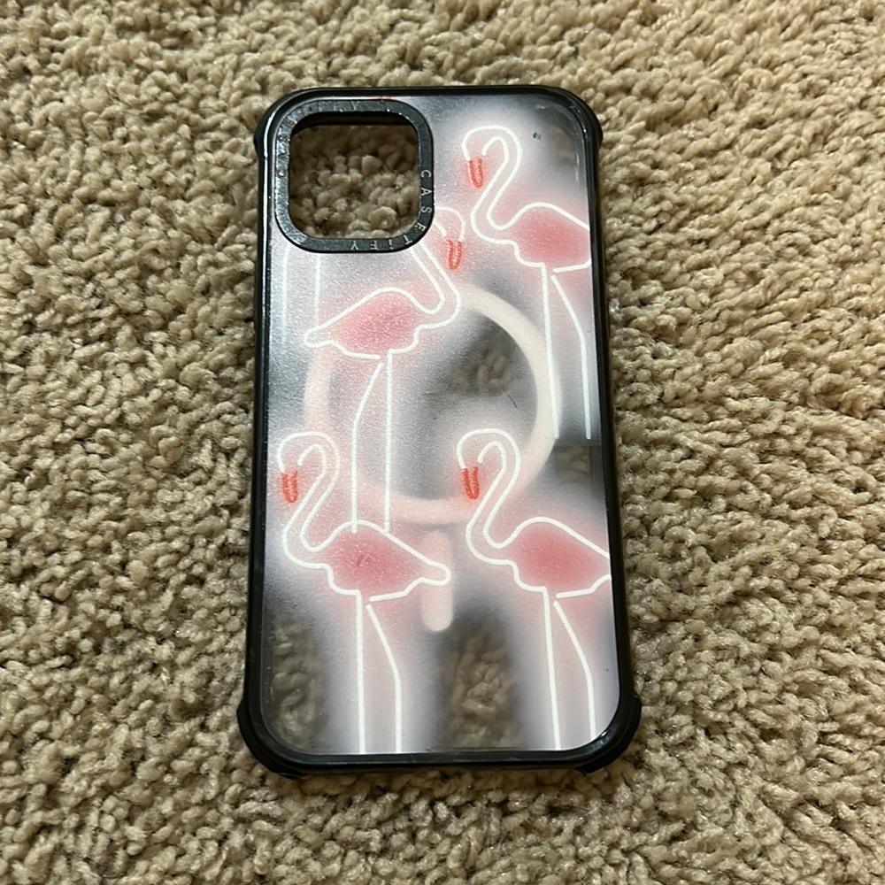 Gently used flamingo iPhone 12 casetify case with mag-safe features